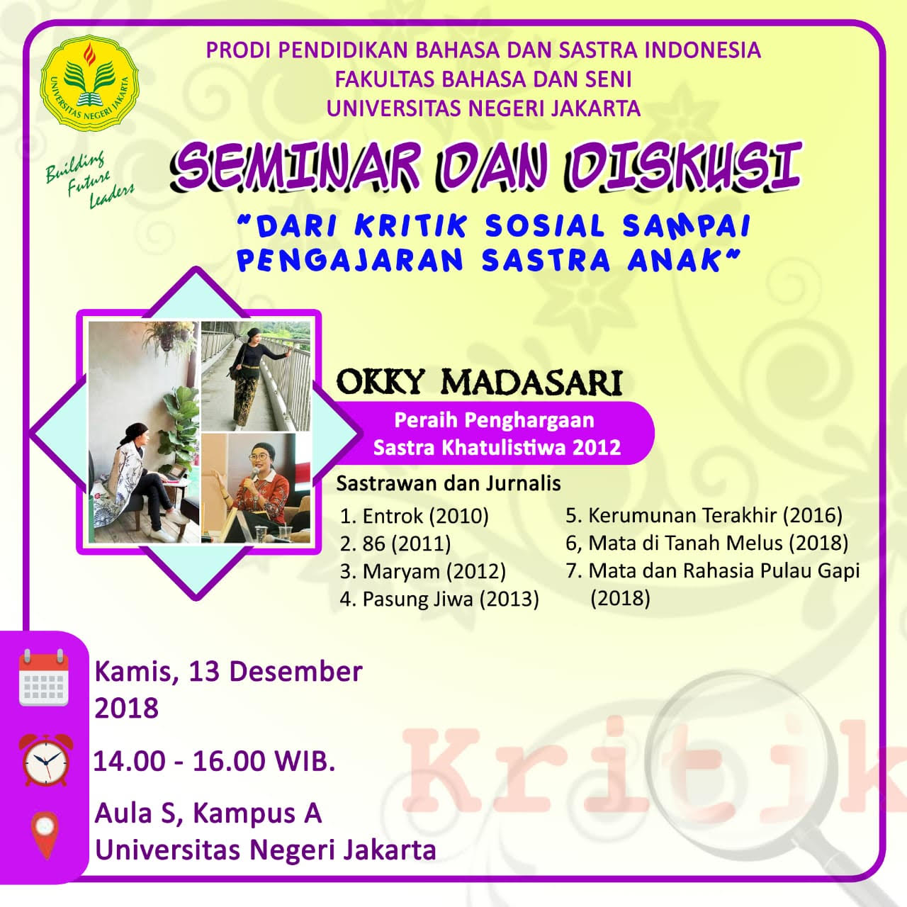 Seminar dan Diskusi tentang Pengajaran Sastra Anak Bersama Okky Madasari