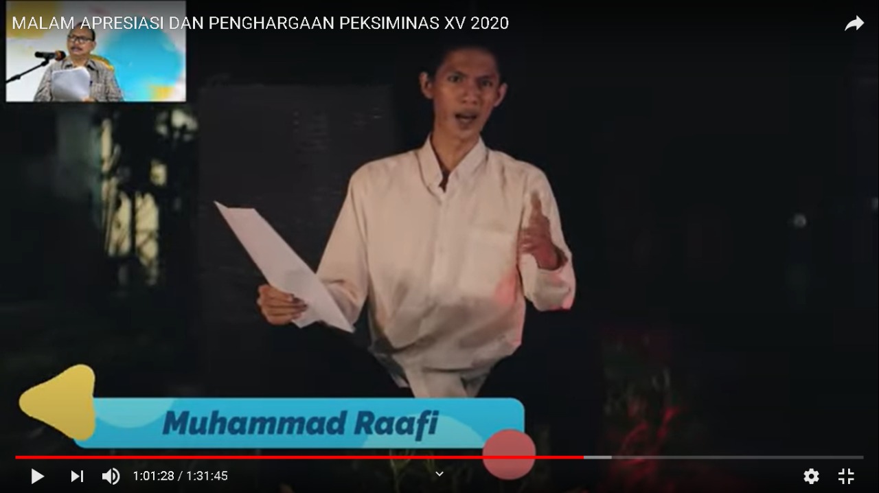 Muhammad Raafi Mahasiswa Prodi PBSI UNJ Berhasil Mendapat Posisi Harapan 1 dalam Lomba PEKSIMINAS 2020 Tangkai Lomba Baca Puisi Putra