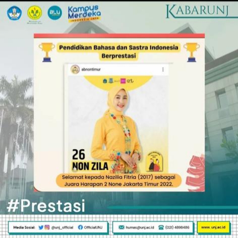 Nazila Fitria Mahasiswa Prodi PBSI UNJ Menorehkan  Prestasi Juara Harapan 2 None Jakarta Timur 2022