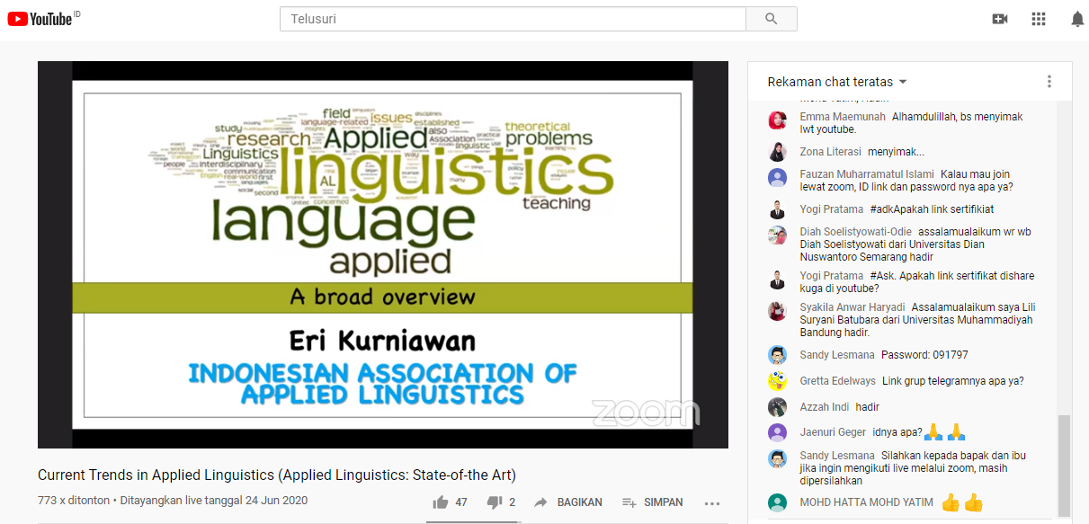 DISKUSI DARING CURRENT TRENDS IN APPLIED LINGUISTICS (APPLIED LINGUISTICS: STATE OF THE ART) post thumbnail image